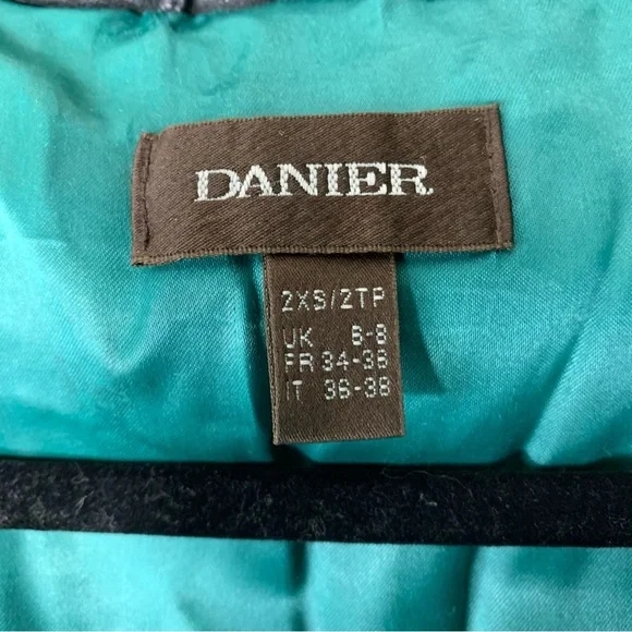 Danier Black Leather Puffer Jacket Sz XXS High Neck Bomber Quilted Winter Coat - Picture 12 of 16